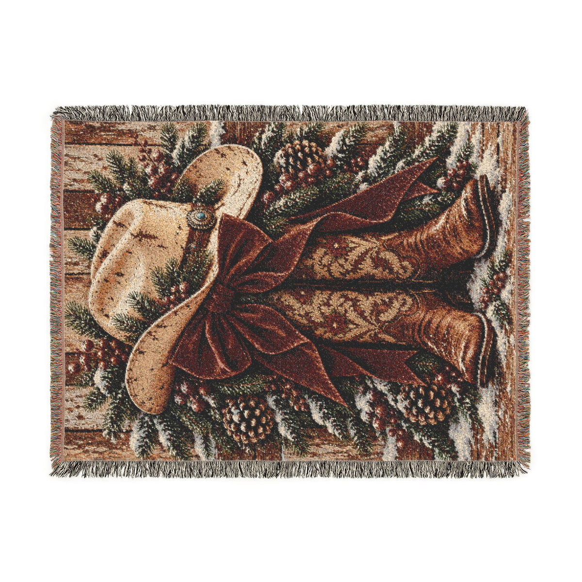 Christmas Cowboy Boots Woven Throw Blanket