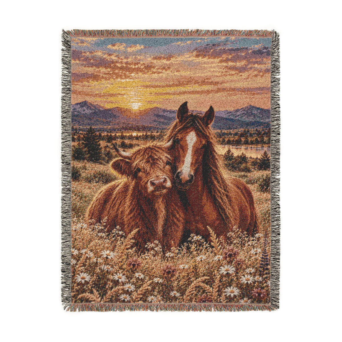 Cow and Horse Woven Blanket