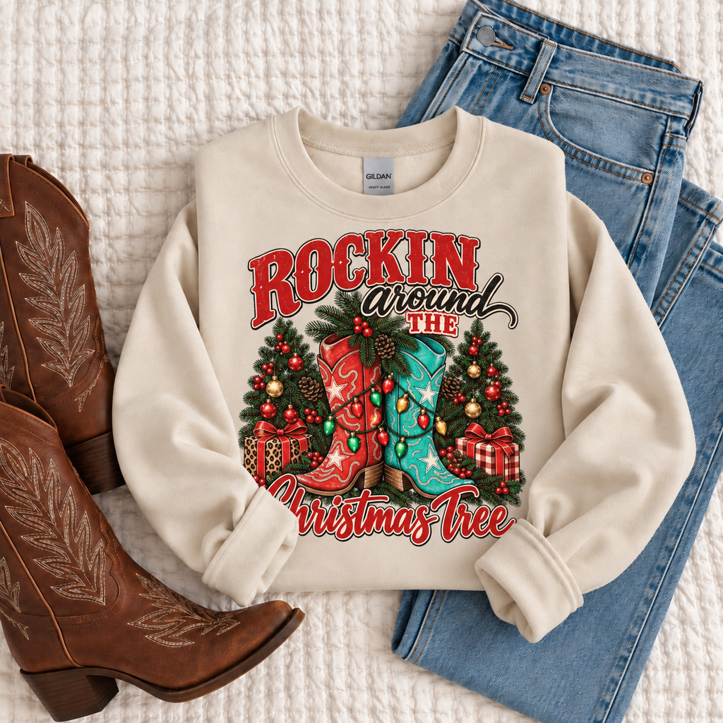 Rockin Around the Christmas Tree Western Cowgirl Sweatshirt