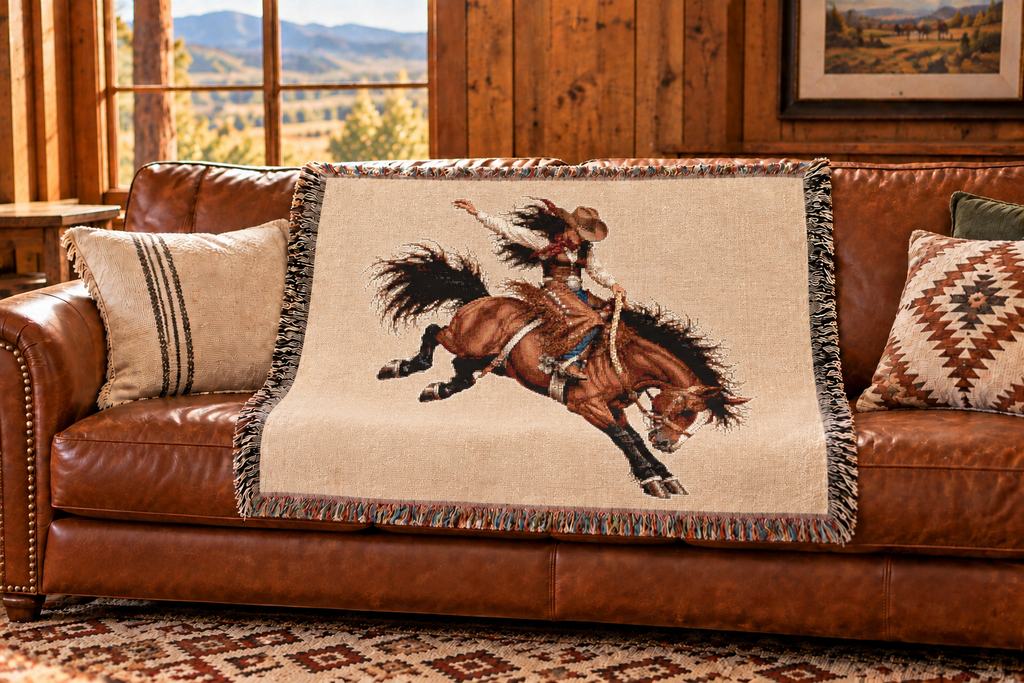 Rodeo Cowgirl Woven Blanket