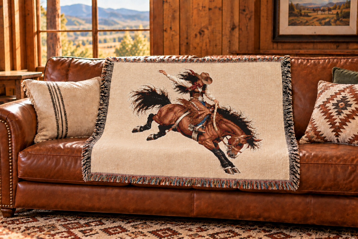 Rodeo Cowgirl Woven Blanket