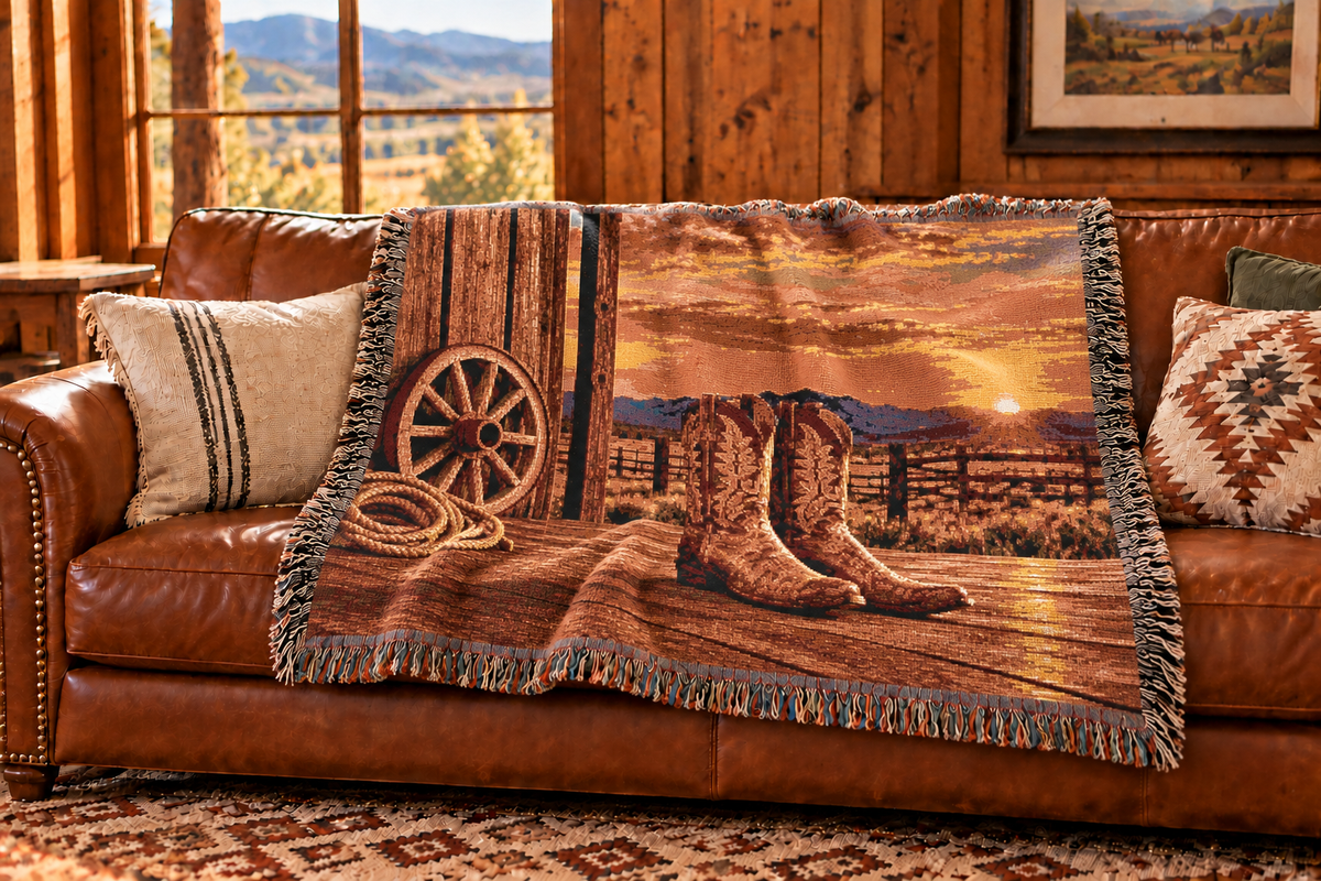 Western Boots Woven Blanket