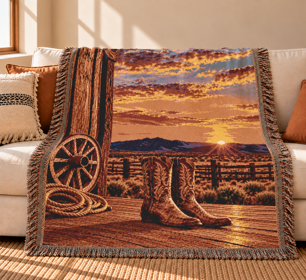Western Boots Woven Blanket