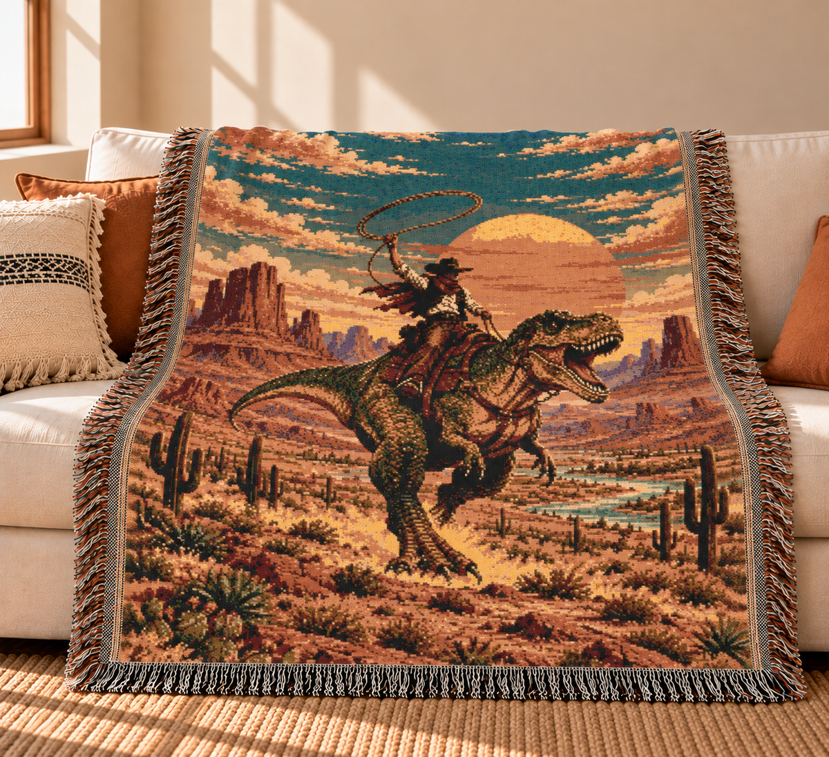 Western Dinosaur Woven Blanket