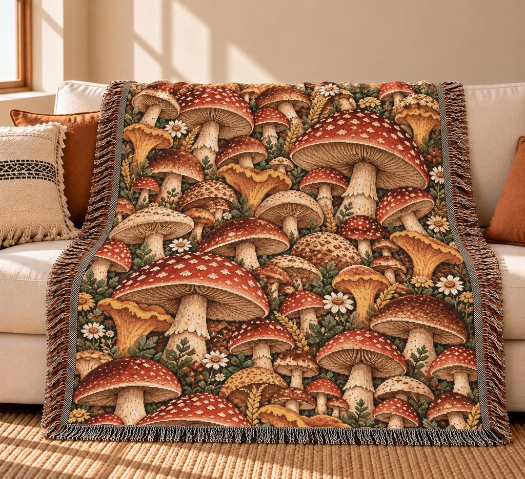 Mushroom Woven Throw Blanket