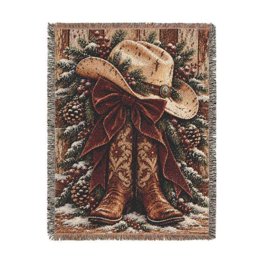 Christmas Cowboy Boots Woven Throw Blanket
