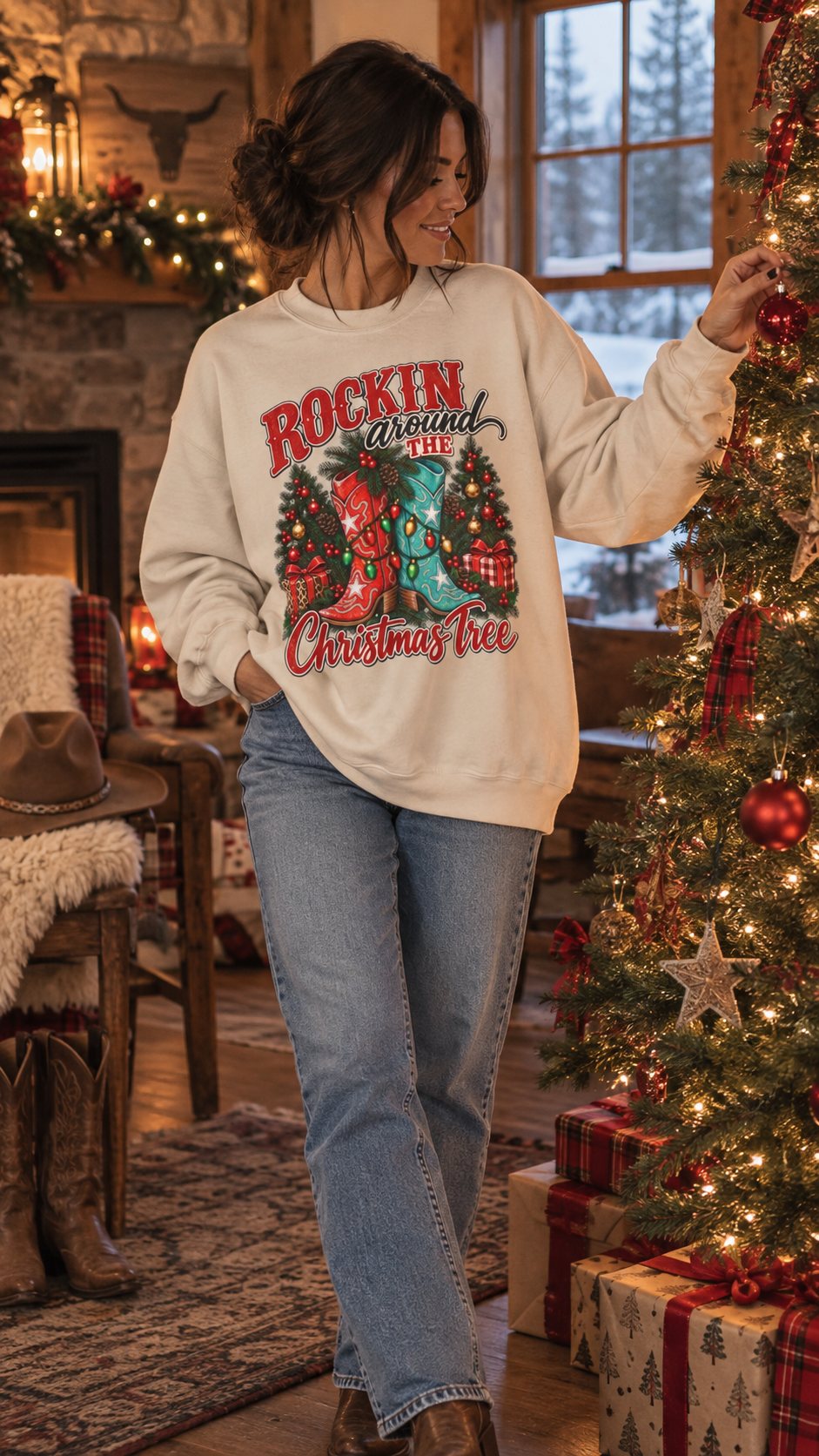 Rockin Around the Christmas Tree Western Cowgirl Sweatshirt