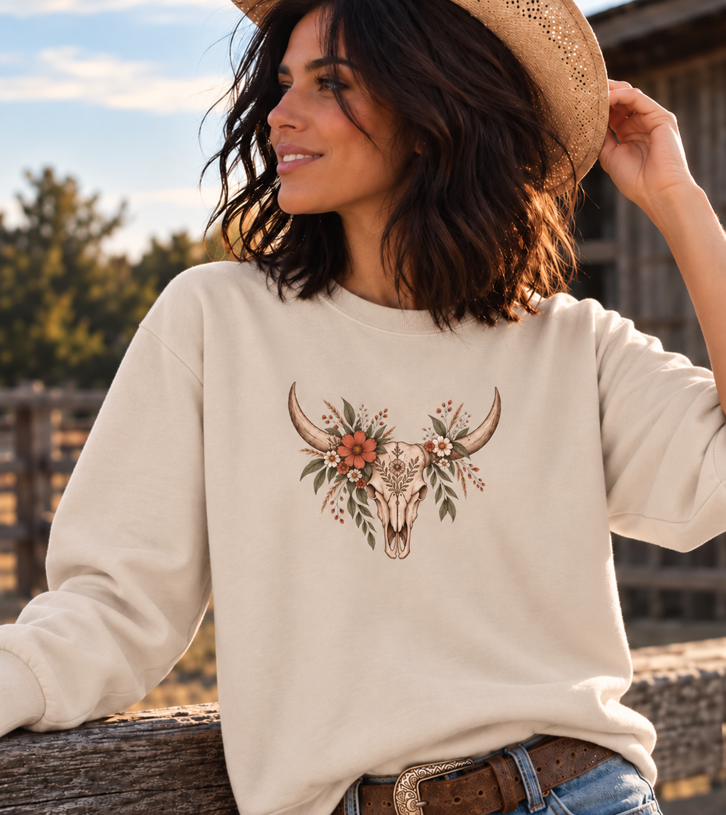 Boho Cow Skull Sweatshirt